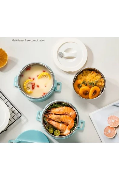 Food 2.7 Litre, 3 Katlı, Yuvarlak, Paslanmaz Çelik, Sızdırmaz, Yemek Taşıma Kabı, Sefer Tası, FOOD 1096A - Resim 6