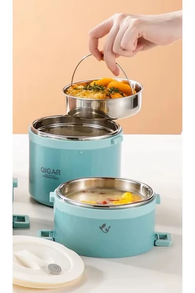 Food 2.7 Litre, 3 Katlı, Yuvarlak, Paslanmaz Çelik, Sızdırmaz, Yemek Taşıma Kabı, Sefer Tası, FOOD 1096A - Resim 7