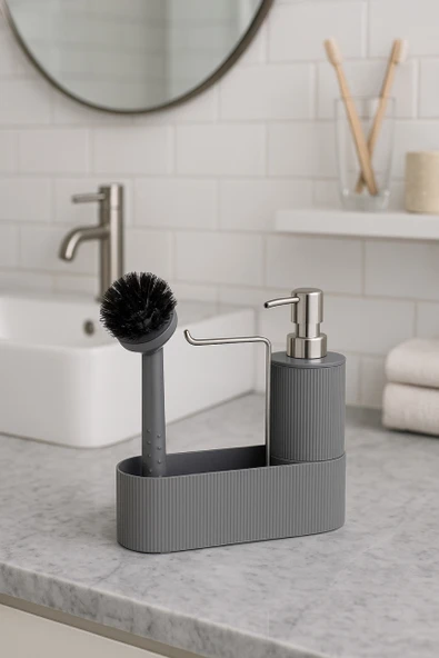 Mutfak Tezgahı Düzenleyici Set – Sıvı Sabunluk ve Bulaşık Fırçası Aparatlı DC-6776 - Resim 4