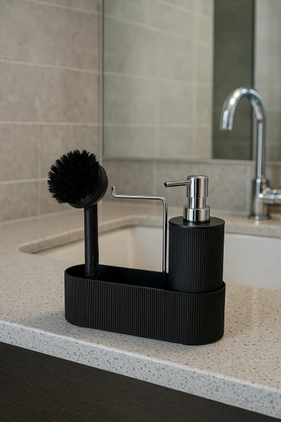 Mutfak Tezgahı Düzenleyici Set – Sıvı Sabunluk ve Bulaşık Fırçası Aparatlı DC-6776 - Resim 2