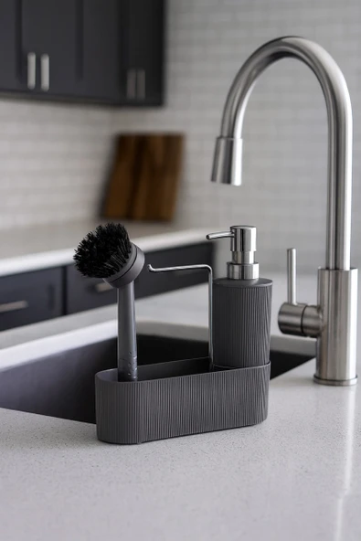 Mutfak Tezgahı Düzenleyici Set – Sıvı Sabunluk ve Bulaşık Fırçası Aparatlı DC-6776 - Resim 6