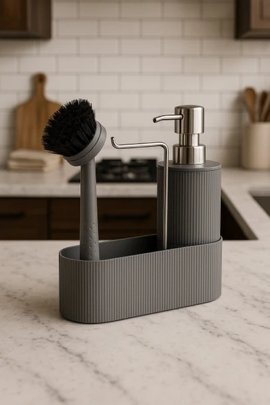 Mutfak Tezgahı Düzenleyici Set – Sıvı Sabunluk ve Bulaşık Fırçası Aparatlı DC-6776 - Resim 5