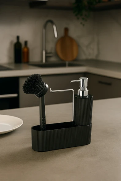 Mutfak Tezgahı Düzenleyici Set – Sıvı Sabunluk ve Bulaşık Fırçası Aparatlı DC-6776 - Resim 3