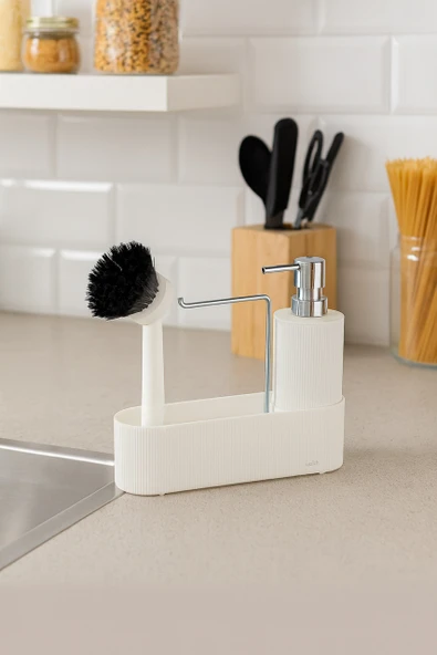 Mutfak Tezgahı Düzenleyici Set – Sıvı Sabunluk ve Bulaşık Fırçası Aparatlı DC-6776 - Resim 8