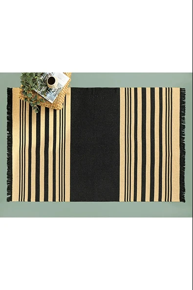 English Home Lara Tiar Dokuma Kilim Krem Siyah - Resim 2
