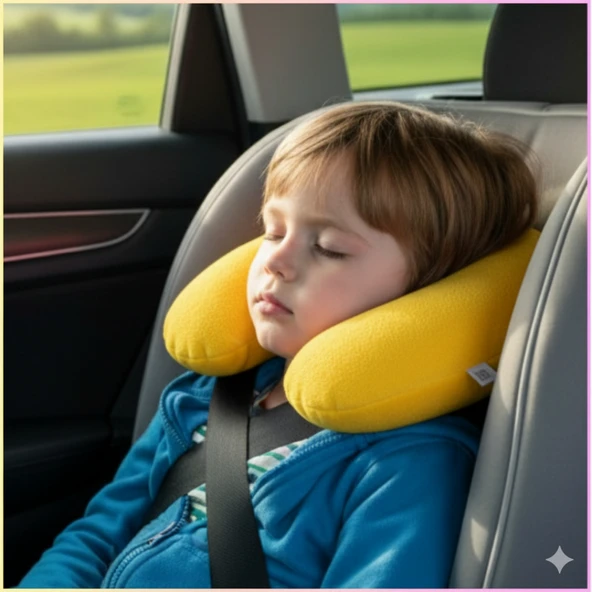 Sarı Polar Araç Boyun Yastığı 35x28 cm / Araba Uçak Otobüs Ev ve Ofis Seyahat Yolculuk Yastığı ürün görseli