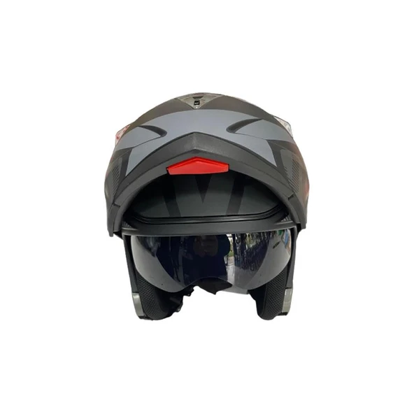 JK20 Çene Açılır Güneş Vizörlü Motosiklet Kaskı Gri Siyah XL Beden Baş Çevresi: 61-62CM - Resim 2