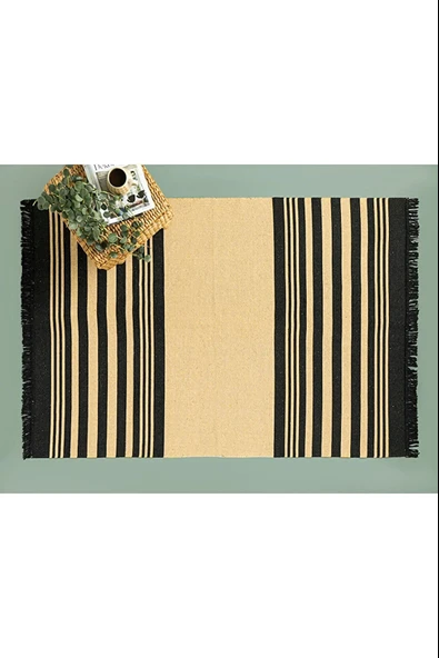 English Home Lara Tiar Dokuma Kilim Krem Siyah ürün görseli 1
