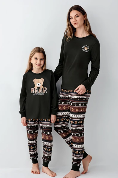 Arnetta Kadın Aile Bear My Little Friend %100 Pamuklu 4 Mevsim Uzun Kollu Pijama Takım - 3