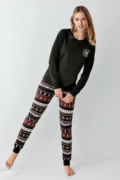 Arnetta Kadın Aile Bear My Little Friend %100 Pamuklu 4 Mevsim Uzun Kollu Pijama Takım - 4