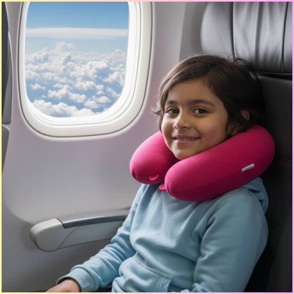 Pembe Polar Araç Boyun Yastığı 35x28 cm / Araba Uçak Otobüs Ev ve Ofis Seyahat Yolculuk Yastığı - Resim 5