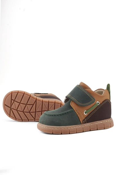 Rakerplus Hakiki Deri Yeşil Kahve Cırt Cırtlı Bebek Bot - 7