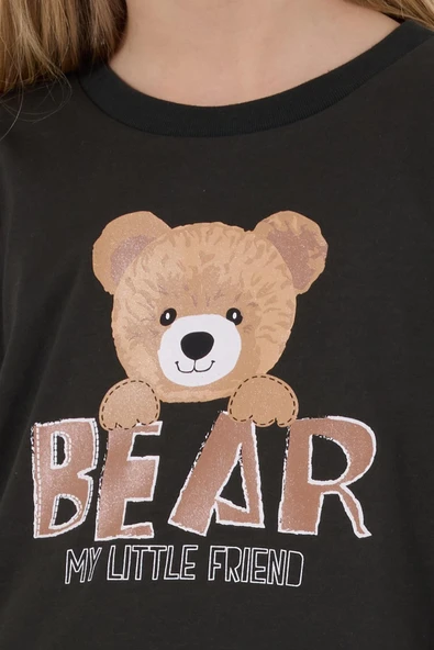 Arnetta Kız Çocuk Garson Aile Bear My Little Friend %100 Pamuklu 4 Mevsim Uzun Kollu Pijama Takım - Resim 7