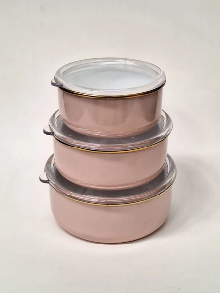 Gizem Emaye 3Lü Saklama Kabı Pembe