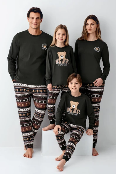 Arnetta Kız Çocuk Garson Aile Bear My Little Friend %100 Pamuklu 4 Mevsim Uzun Kollu Pijama Takım - Resim 2