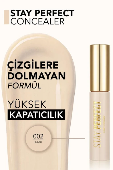 Flormar Stay Perfect Yüksek Pigmentli & Yarı Mat Bitişli Likit Kapatıcı 002 LIGHT - 3