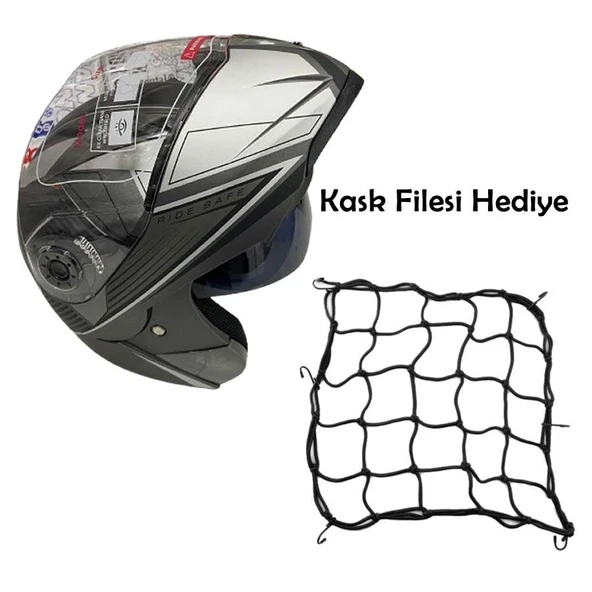 JK20 Çene Açılır Güneş Vizörlü Motosiklet Kaskı Gri Siyah XL Beden Baş Çevresi: 61-62CM ürün görseli