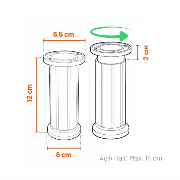 Ayarlanabilir 1 Adet 12 Cm Siyah Plastik Ayak Dolap Mobilya Tezgah Yükseltici Yükseltme Ayağ - Resim 4