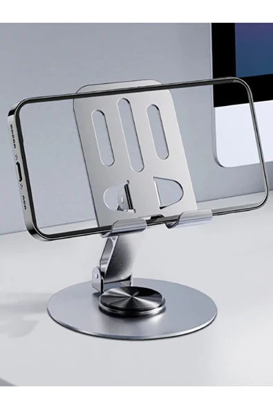 Metalik Telefon Ve Tablet Tutucu Stand  Atd 01360 Derece Dönen, Katlanabilir Ve Silikon Koru