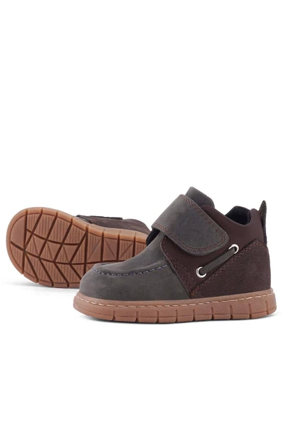 Rakerplus Hakiki Deri Gri Kahverengi Cırt Cırtlı Bebek Bot - 7