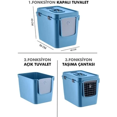 MASKOT ÜSTTEN KAPAKLI KAPALI KEDİ TUVALETİ MAVİ - Resim 2