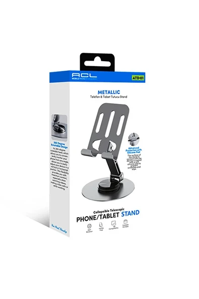 Metalik Telefon Ve Tablet Tutucu Stand  Atd 01360 Derece Dönen, Katlanabilir Ve Silikon Koru - 3