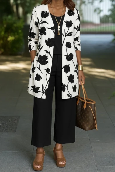 Kadın Uzun Kollu önü Açık Modal Ceket Kolsuz Viskon Iki Iplik Bluz Ve Pantolon üçlü Takım ürün görseli