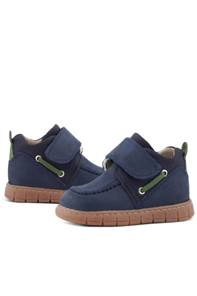 Rakerplus Hakiki Deri Lacivert Yeşil Cırt Cırtlı Bebek Bot - Resim 8