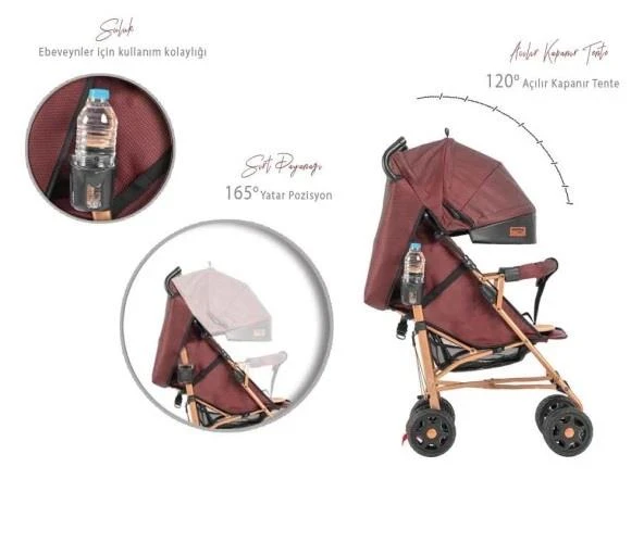 Moony Baby Suit Tam Yatar Hafif Baston Bebek Arabası - Baston Puset Kahverengi - Resim 4