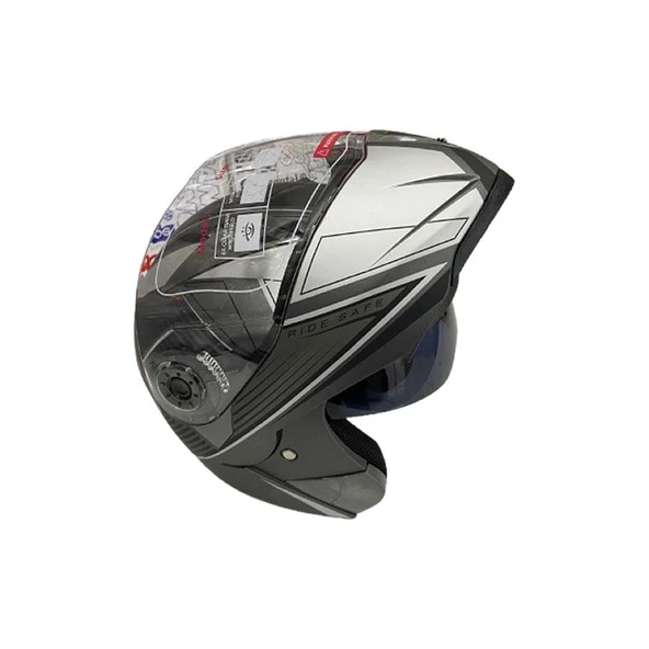 JK20 Çene Açılır Güneş Vizörlü Motosiklet Kaskı Gri Siyah XL Beden Baş Çevresi: 61-62CM - Resim 4