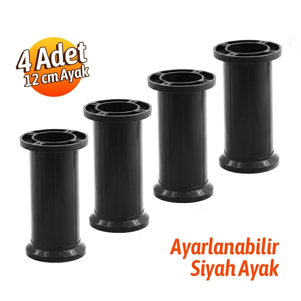 Ayarlanabilir 1 Adet 12 Cm Siyah Plastik Ayak Dolap Mobilya Tezgah Yükseltici Yükseltme Ayağ - Resim 2