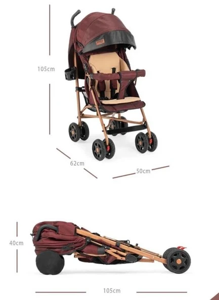 Moony Baby Suit Tam Yatar Hafif Baston Bebek Arabası - Baston Puset Kahverengi - Resim 7