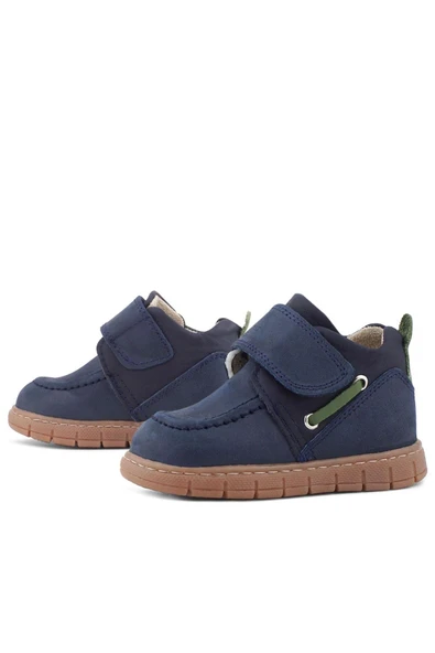 Rakerplus Hakiki Deri Lacivert Yeşil Cırt Cırtlı Bebek Bot - Resim 6