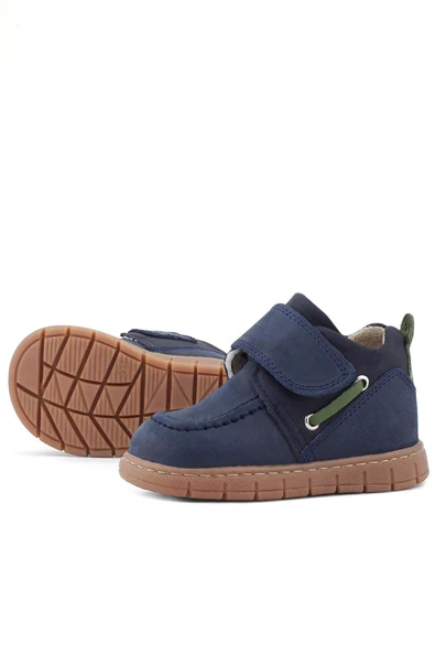 Rakerplus Hakiki Deri Lacivert Yeşil Cırt Cırtlı Bebek Bot - Resim 7