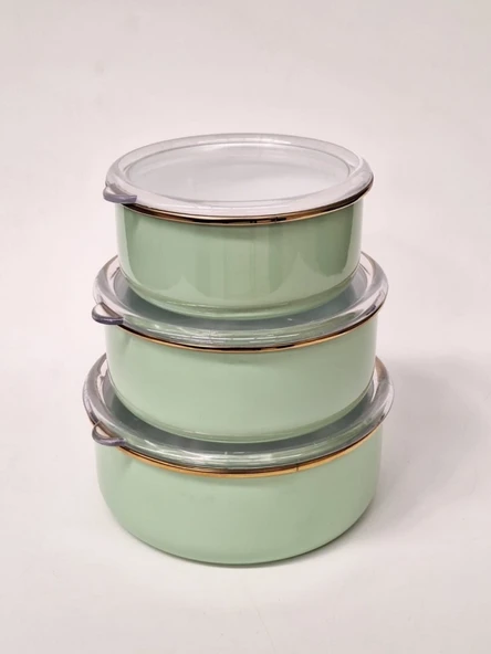 Gizem Emaye 3Lü Saklama Kabı Yeşil