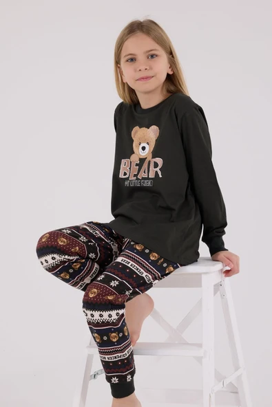 Arnetta Kız Çocuk Aile Bear My Little Friend %100 Pamuklu 4 Mevsim Uzun Kollu Pijama Takım