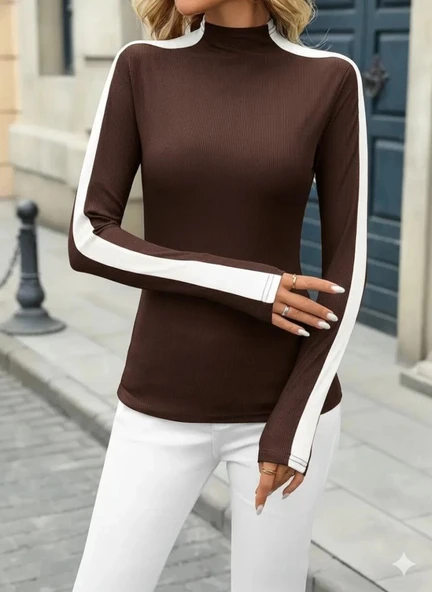 Kadın Uzun Kollu Balıkçı Yaka Kaşkorse Bluz - Resim 2