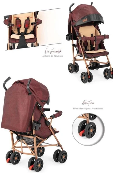 Moony Baby Suit Tam Yatar Hafif Baston Bebek Arabası - Baston Puset Kahverengi - Resim 5