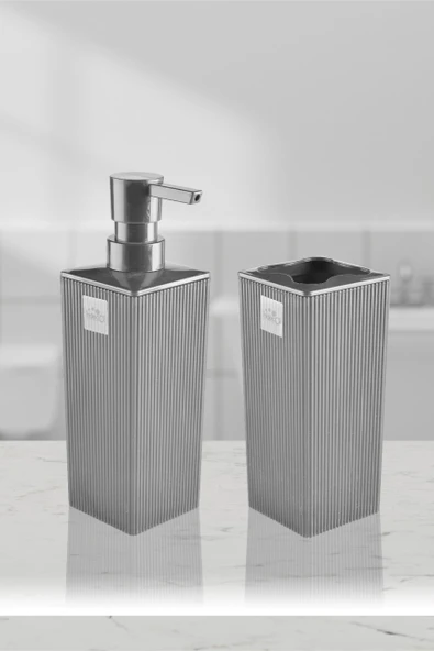 Minimalist Banyo Seti – Sıvı Sabunluk ve Diş Fırçalık | Modern Kare Tasarım DC-6778 - Resim 3