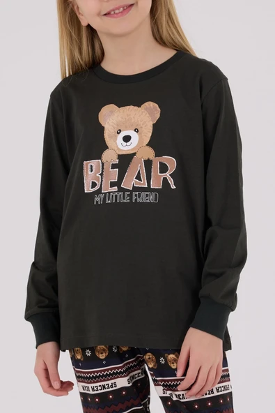 Arnetta Kız Çocuk Garson Aile Bear My Little Friend %100 Pamuklu 4 Mevsim Uzun Kollu Pijama Takım - Resim 6