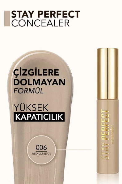 Flormar Stay Perfect Yüksek Pigmentli & Yarı Mat Bitişli Likit Kapatıcı 006 MEDIUM BEIGE - 3