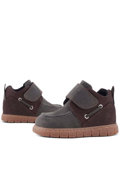 Rakerplus Hakiki Deri Gri Kahverengi Cırt Cırtlı Bebek Bot - 8