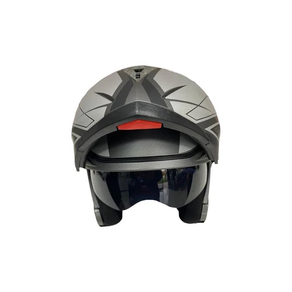 JK20 Çene Açılır Güneş Vizörlü Motosiklet Kaskı Gri Siyah L Beden Baş Çevresi: 59-60CM - Resim 2