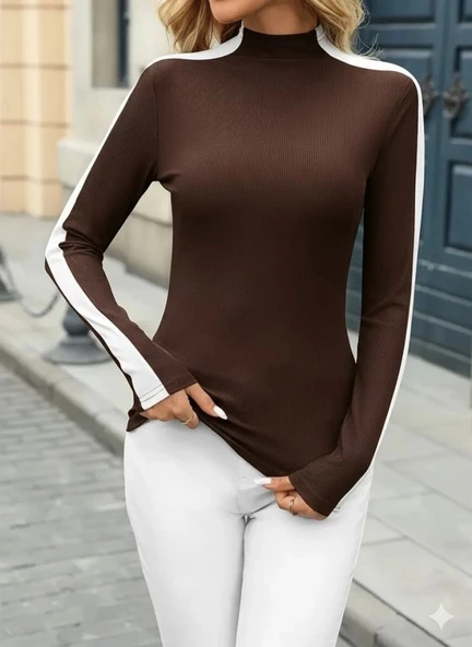 Kadın Uzun Kollu Balıkçı Yaka Kaşkorse Bluz - Resim 3