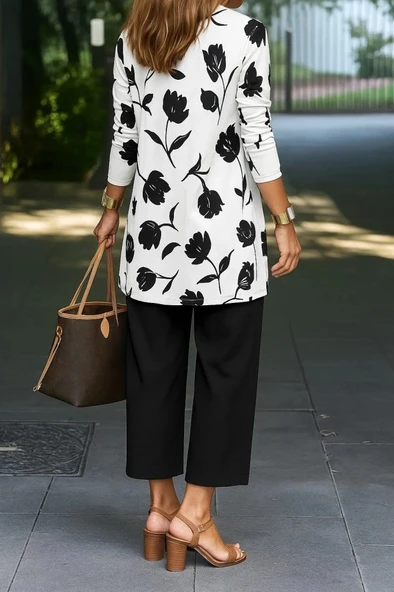 Kadın Uzun Kollu önü Açık Modal Ceket Kolsuz Viskon Iki Iplik Bluz Ve Pantolon üçlü Takım - Resim 2