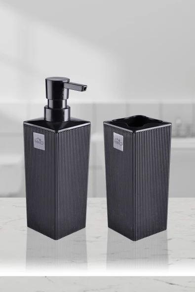 Minimalist Banyo Seti – Sıvı Sabunluk ve Diş Fırçalık | Modern Kare Tasarım DC-6778 - Resim 2