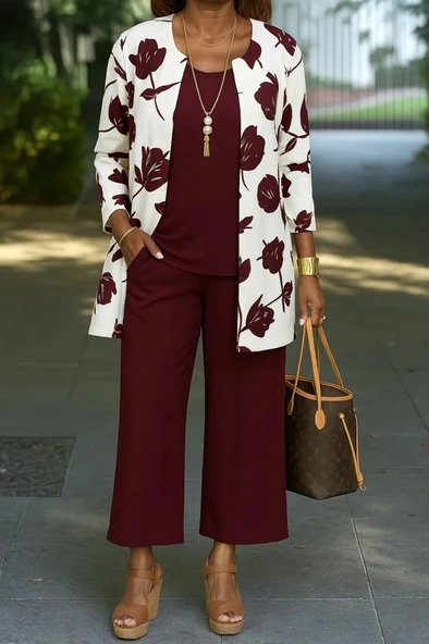 Kadın Uzun Kollu önü Açık Modal Ceket Kolsuz Viskon Iki Iplik Bluz Ve Pantolon üçlü Takım ürün görseli