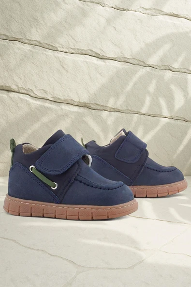 Rakerplus Hakiki Deri Lacivert Yeşil Cırt Cırtlı Bebek Bot ürün görseli 1