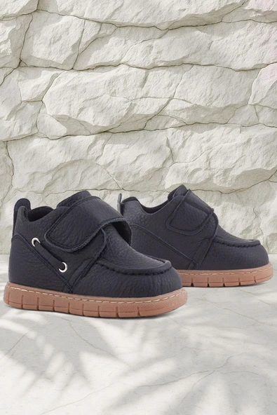 Rakerplus Hakiki Deri Siyah Cırt Cırtlı Bebek Bot - Resim 9