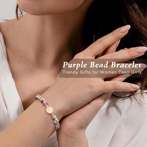 Valkyrie Doğal Taşlı Opal Merkezli Mor-Turkuaz Boncuklu Makrome Bileklik – Ayarlanabilir El Yapımı Kadın Bileklik - 3